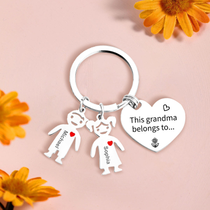 Personalised Keychain with Kid Charm Engraved 2 Names Family Keychain for Grandma-Jessemade AU