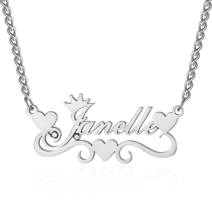 Crown Name Necklace Personalised One Name 925 Sterling Silver Hearts Necklace-Jessemade AU