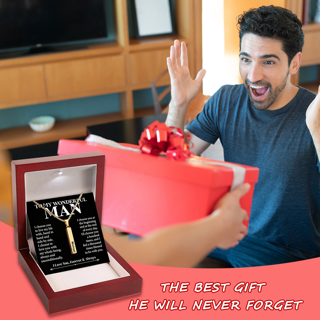 To My Dad Man Vertical Bar Necklace Personalised 4 Side 3D Bar Necklace Father's Day Gift-Jessemade AU