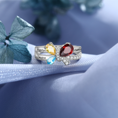 Personalised Butterfly Ring With 3 Birthstones Engraved Names Ring Gifts For Her-Jessemade AU