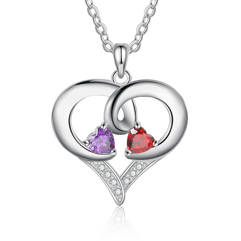 Customised Birthstones Heart Necklace Engraving 2 Names Gifts for Her-Jessemade AU