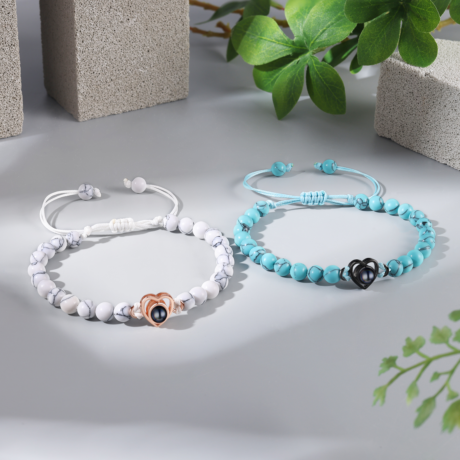 Personalised Projection Beaded Bracelet Customised Photo Bracelet White Adjustable Bracelet Personalised Gift for Couples-Jessemade AU