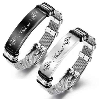 Personalised Men's Name Bracelet Custom Name Letter Watchband Initial ID Bar Bangle Gifts For him-Jessemade AU