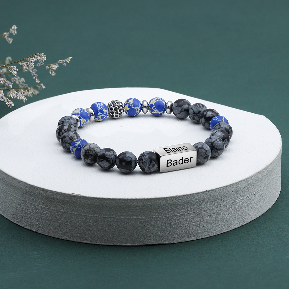 Personalised Round Beads Bracelet Custom Names Men's Bracelet Gifts For Him-Jessemade AU