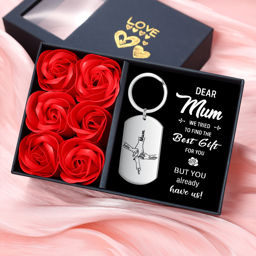 4 Names - Personalised Name Keychain Holding Hands Keychain Mother's Day Gifts For Grandma/Mother-Jessemade AU