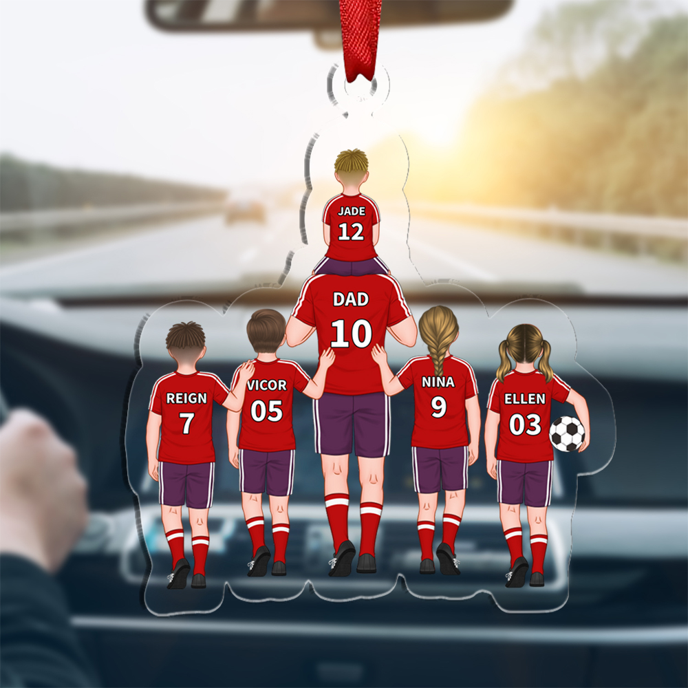 Personalised Soccer Family Hanging Ornament Custom 2–9 Names Football Keychain Acrylic Pendant Father's Day Gifts