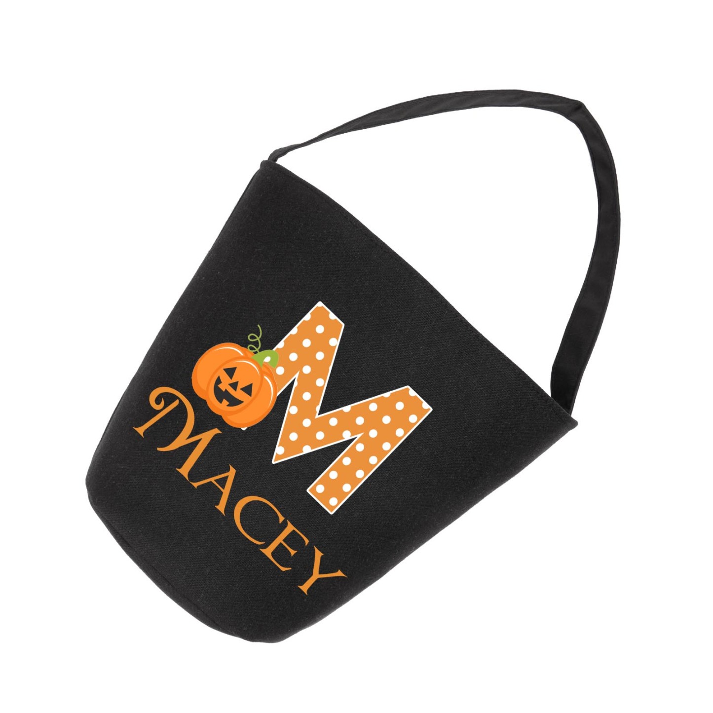 Personalised Halloween Tote Bags Custom 1 Name 1 Letter Bucket Bag Black Pumpkin Candy Bag-Jessemade AU