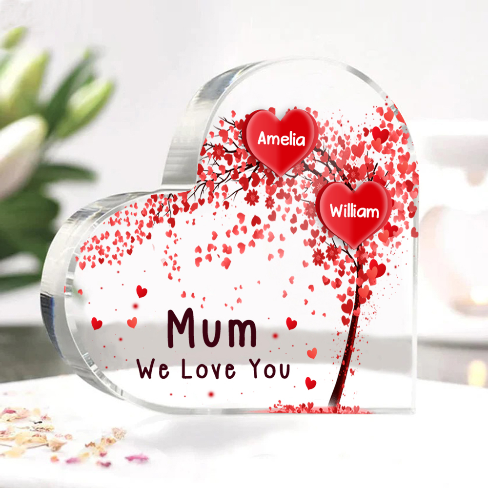 2 Names - Personalised Acrylic Heart Keepsake Custom Text Red Tree Ornaments Gifts for Grandma/Mother-Jessemade AU