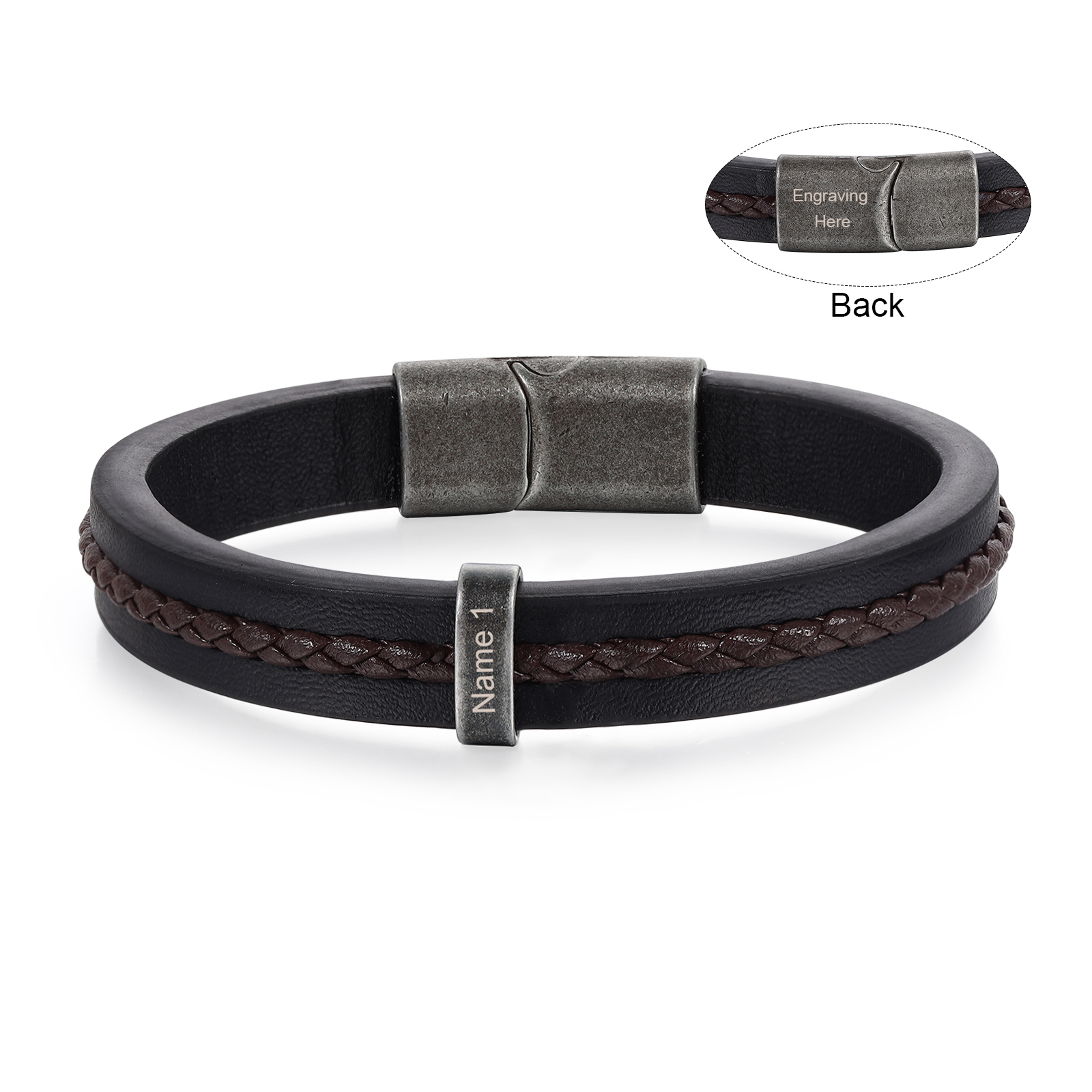 1 Name - Personalised Men's Leather Bracelet Custom Text Beaded Bracelets Vintage Gift for Him-Jessemade AU