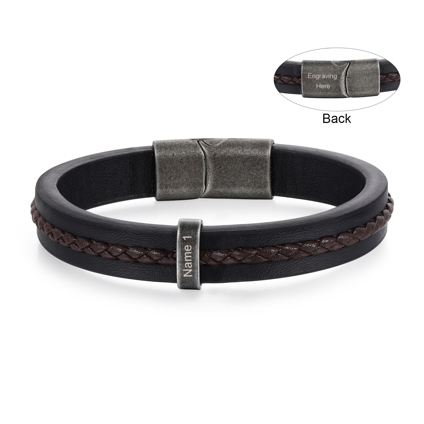 1 Name - Personalised Men's Leather Bracelet Custom Text Beaded Bracelets Vintage Gift for Him-Jessemade AU