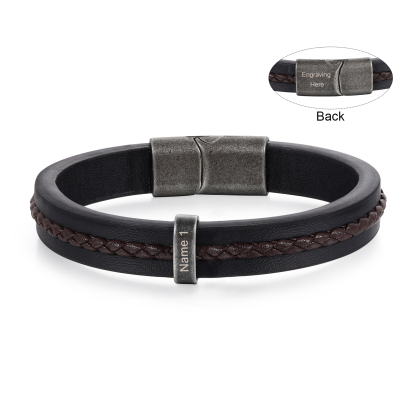 1 Name - Personalised Men's Leather Bracelet Custom Text Beaded Bracelets Vintage Gift for Him-Jessemade AU
