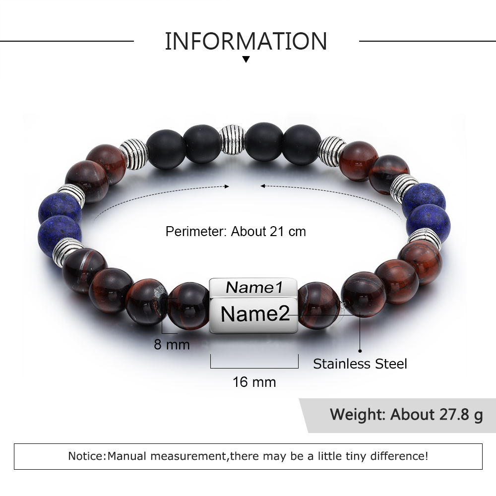 Personalised Round Beads Bracelet Custom Names Men's Bracelet Gifts For Him-Jessemade AU