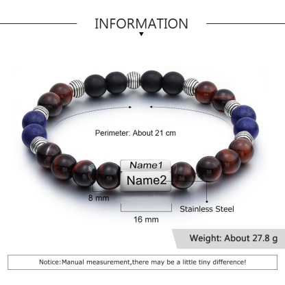 Personalised Round Beads Bracelet Custom Names Men's Bracelet Gifts For Him-Jessemade AU
