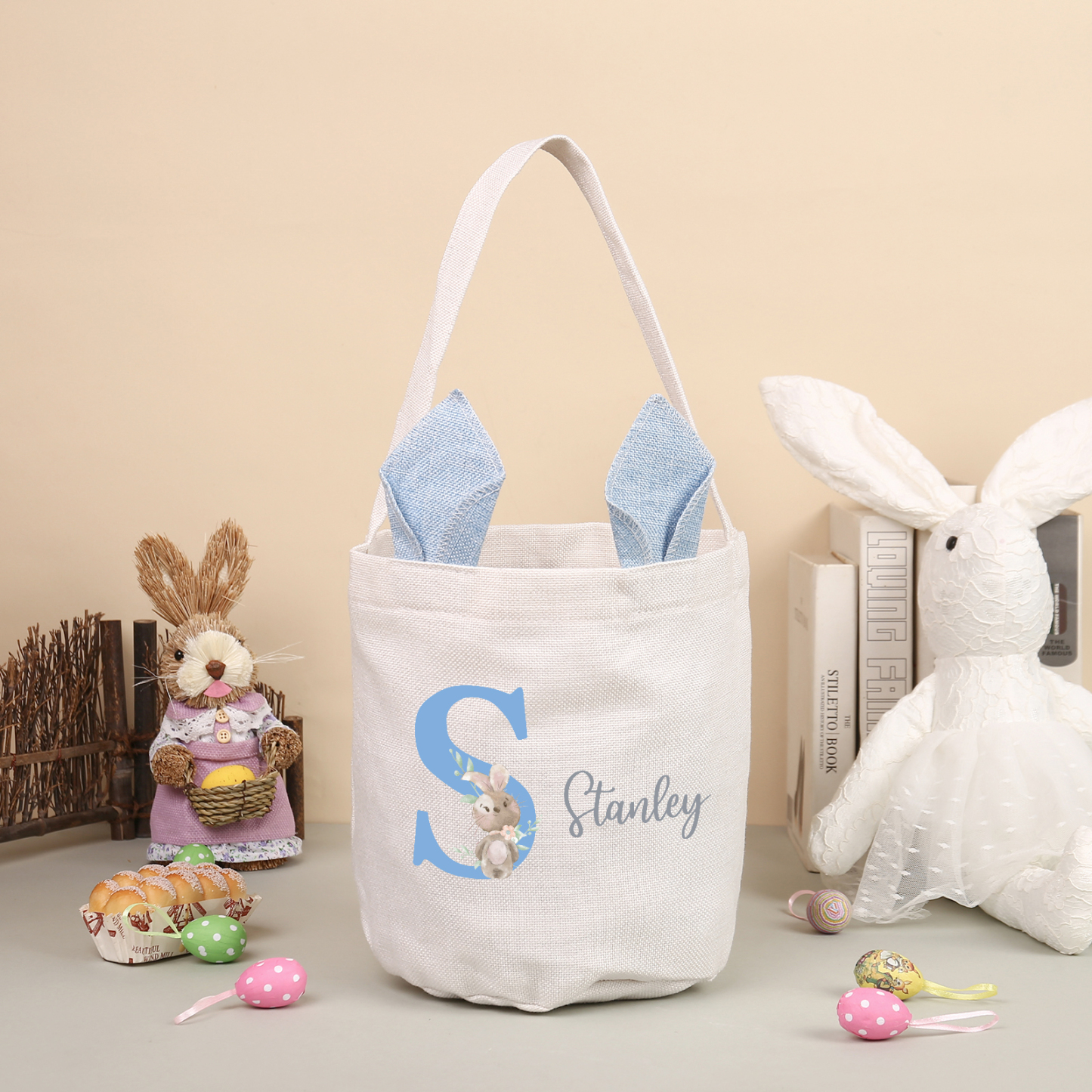 Personalised Bunny Tote Bag Custom Name & Letter Bunny Bucket Bag Easter Gifts for Kids-Jessemade AU