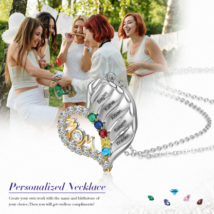 Personalised Heart Necklace With 5 Birthstones Engraved Names Gift For Mother-Jessemade AU