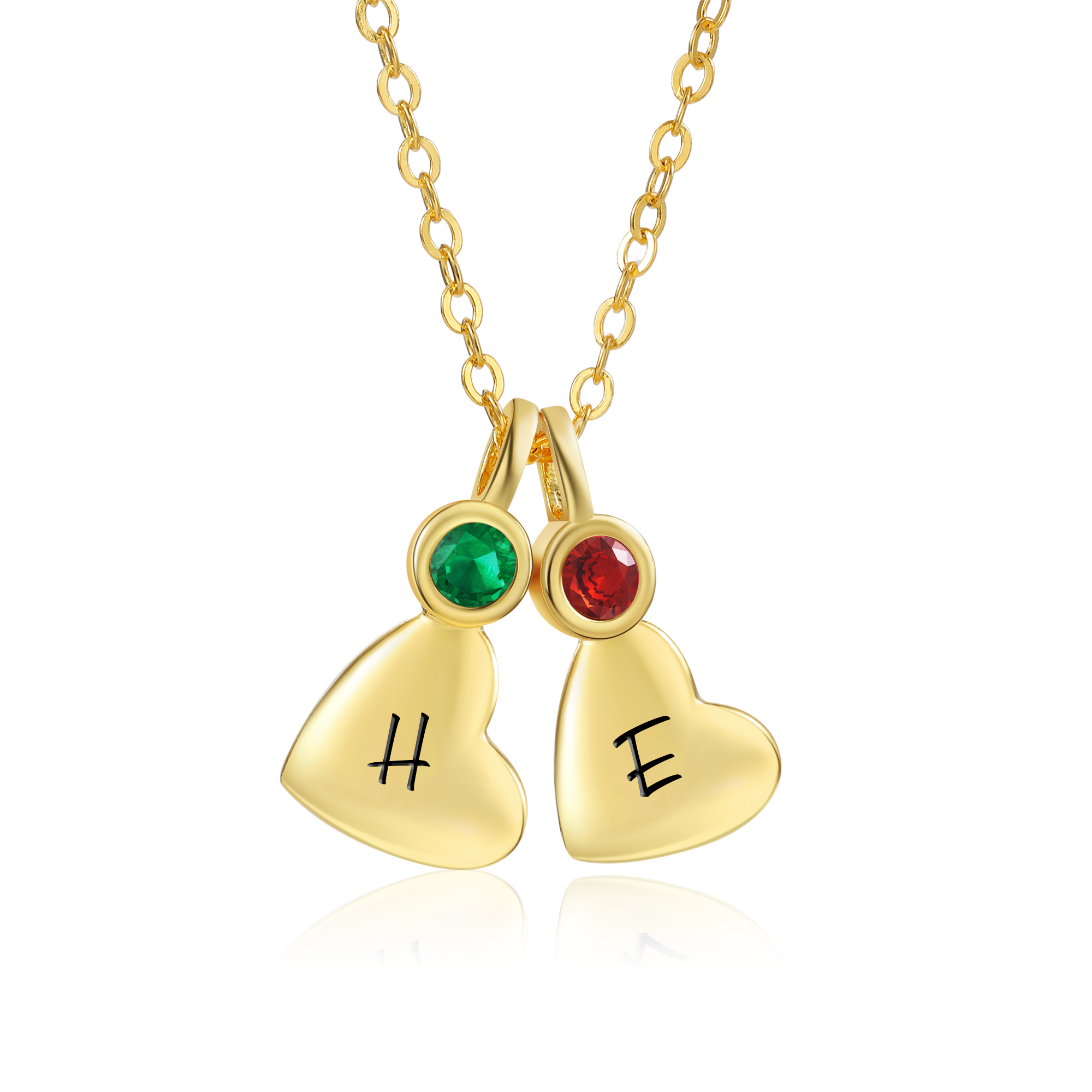 Personalised Heart Pendant Necklace Custom 2 Letters & 2 Birthstones Necklace Gifts for Her-Jessemade AU