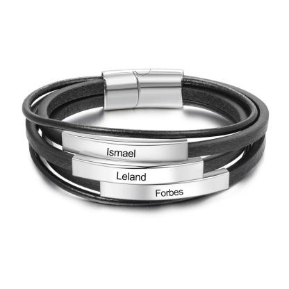 Customised Multiple Layers Bracelets for Men Personalised Engraved Bracelet ID Wristband-Jessemade AU