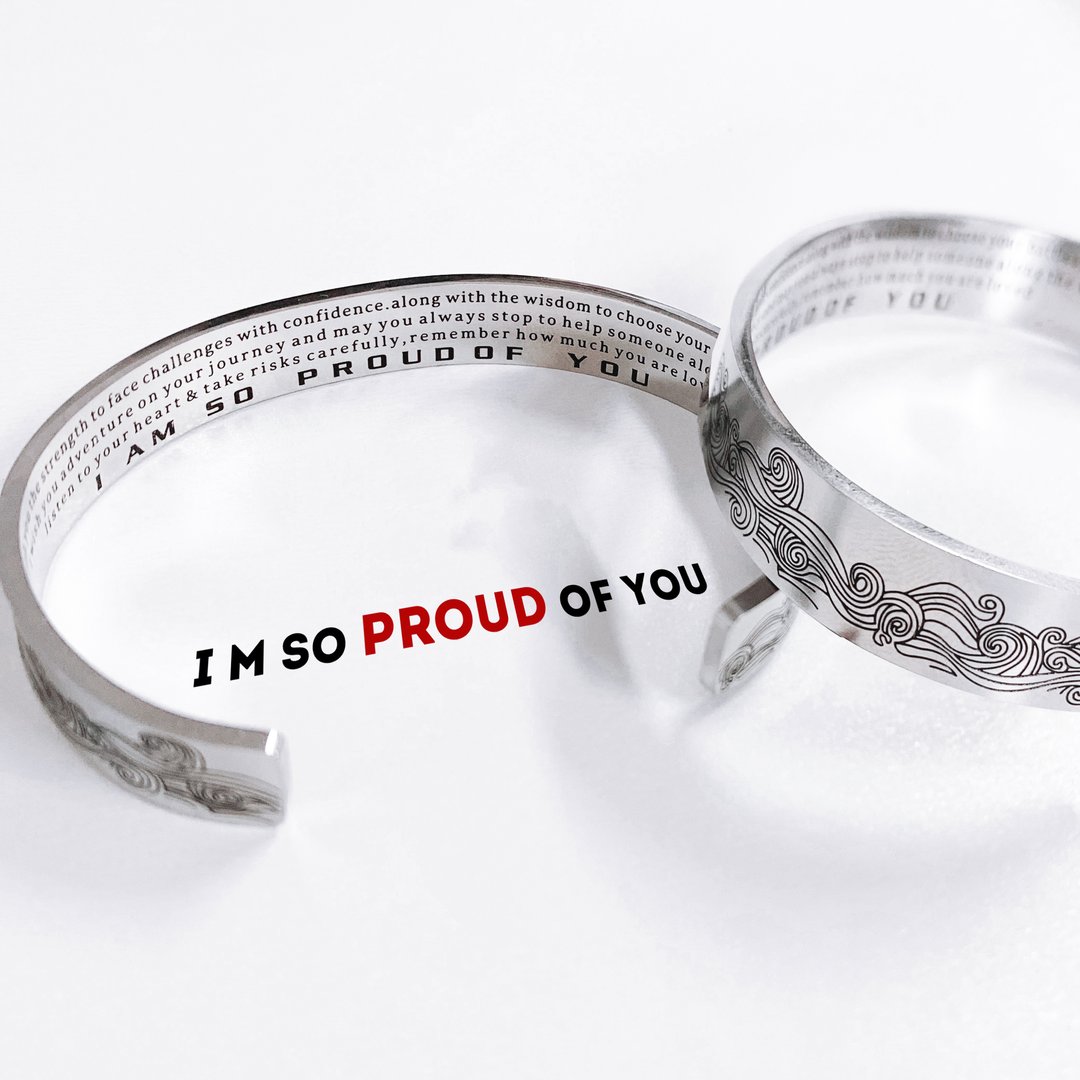 For Daughter- Wave Cuff Bangle Bracelet "I Am So Proud Of You"-Jessemade AU