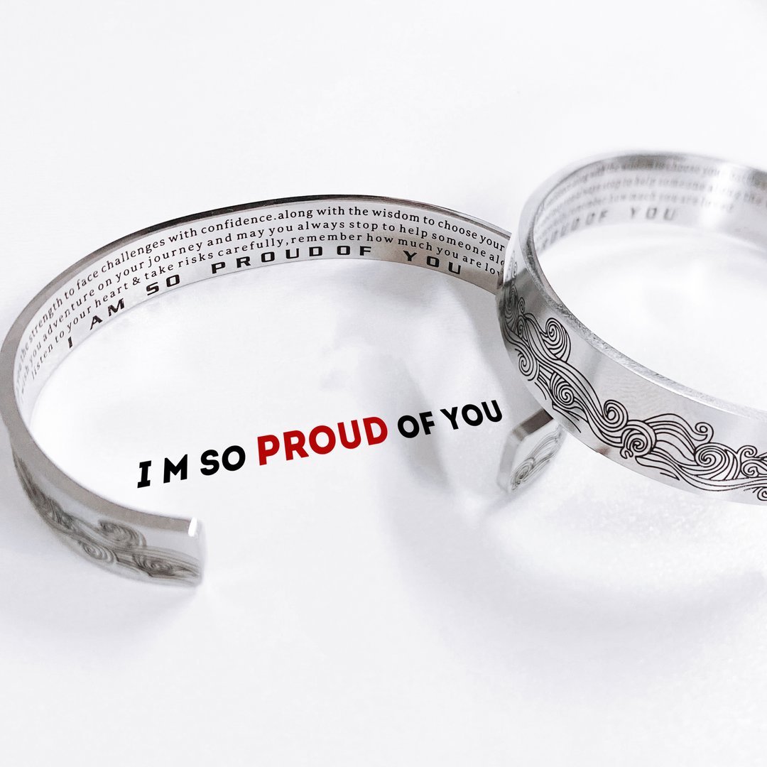 For Daughter- Wave Cuff Bangle Bracelet "I Am So Proud Of You"-Jessemade AU