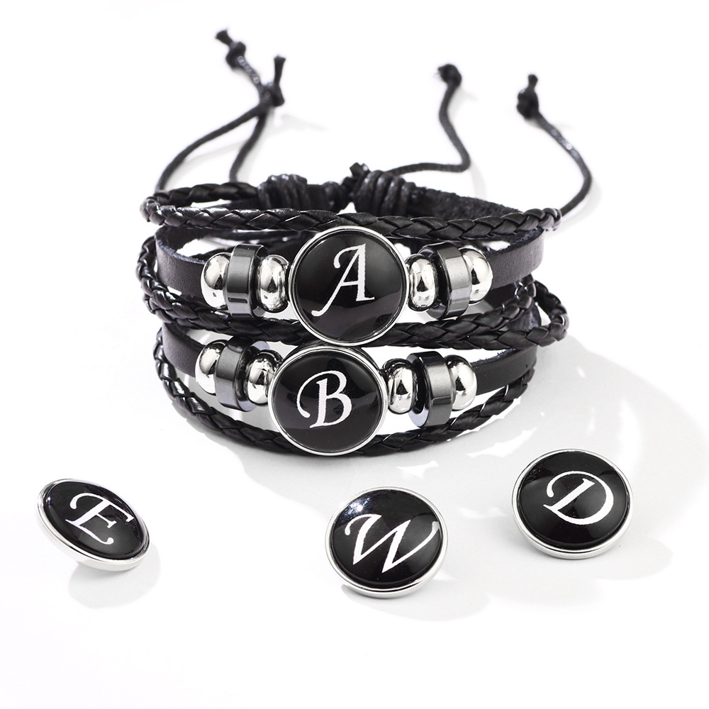 26 Letter Leather Braided Bracelets A-Z Initial Alphabet Beaded Bracelet Gifts for Women Men-Jessemade AU