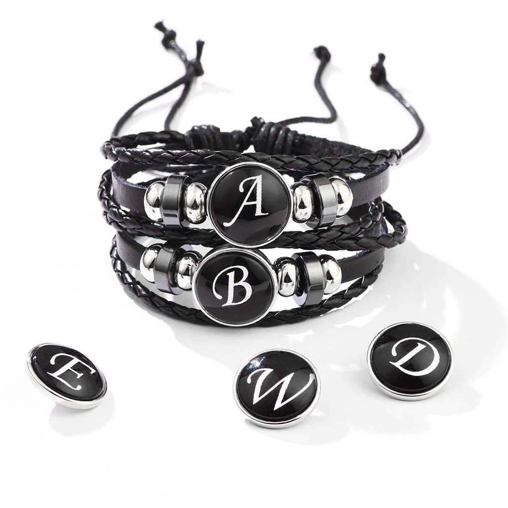 26 Letter Leather Braided Bracelets A-Z Initial Alphabet Beaded Bracelet Gifts for Women Men-Jessemade AU