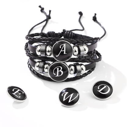 26 Letter Leather Braided Bracelets A-Z Initial Alphabet Beaded Bracelet Gifts for Women Men-Jessemade AU