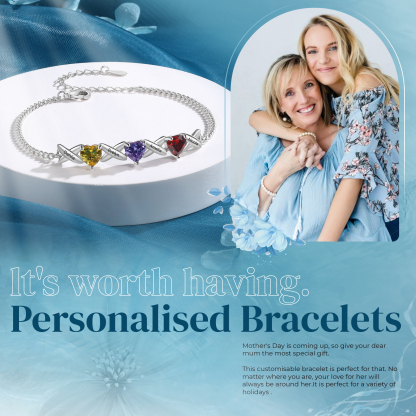 Custom 3 Birthstones Bracelet Engraved 4 Names Bracelet Personalised Birthday Gift for Her-Jessemade AU