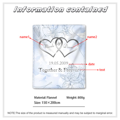 Blue Personalised Couple Blanket Custom 2 Names & Date & Text Blanket Love Valentine's Day Gifts for Him/Her-Jessemade AU