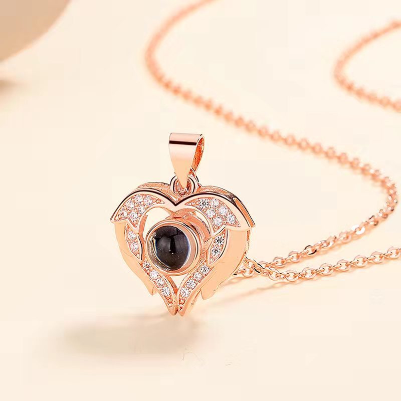 100 Languages Projection Necklace Engraved  " I LOVE YOU" Heart Wings Necklace Valentines Day Gifts For Her-Jessemade AU