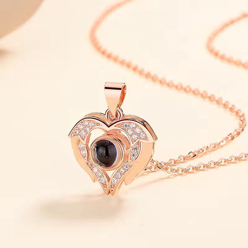 100 Languages Projection Necklace Engraved  " I LOVE YOU" Heart Wings Necklace Valentines Day Gifts For Her-Jessemade AU