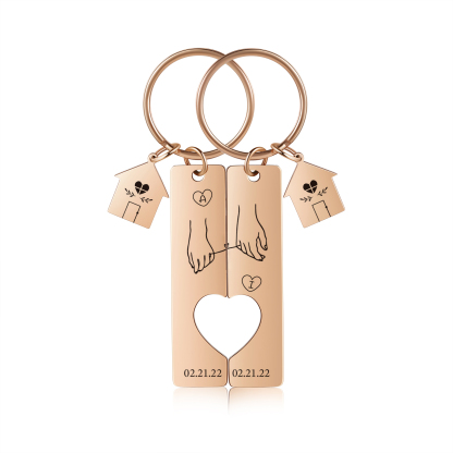 Personalised Couple Keychain Custom 2 Letters & Dates Metal Keyring Matching Keychains Valentine's Day Gifts-Jessemade AU