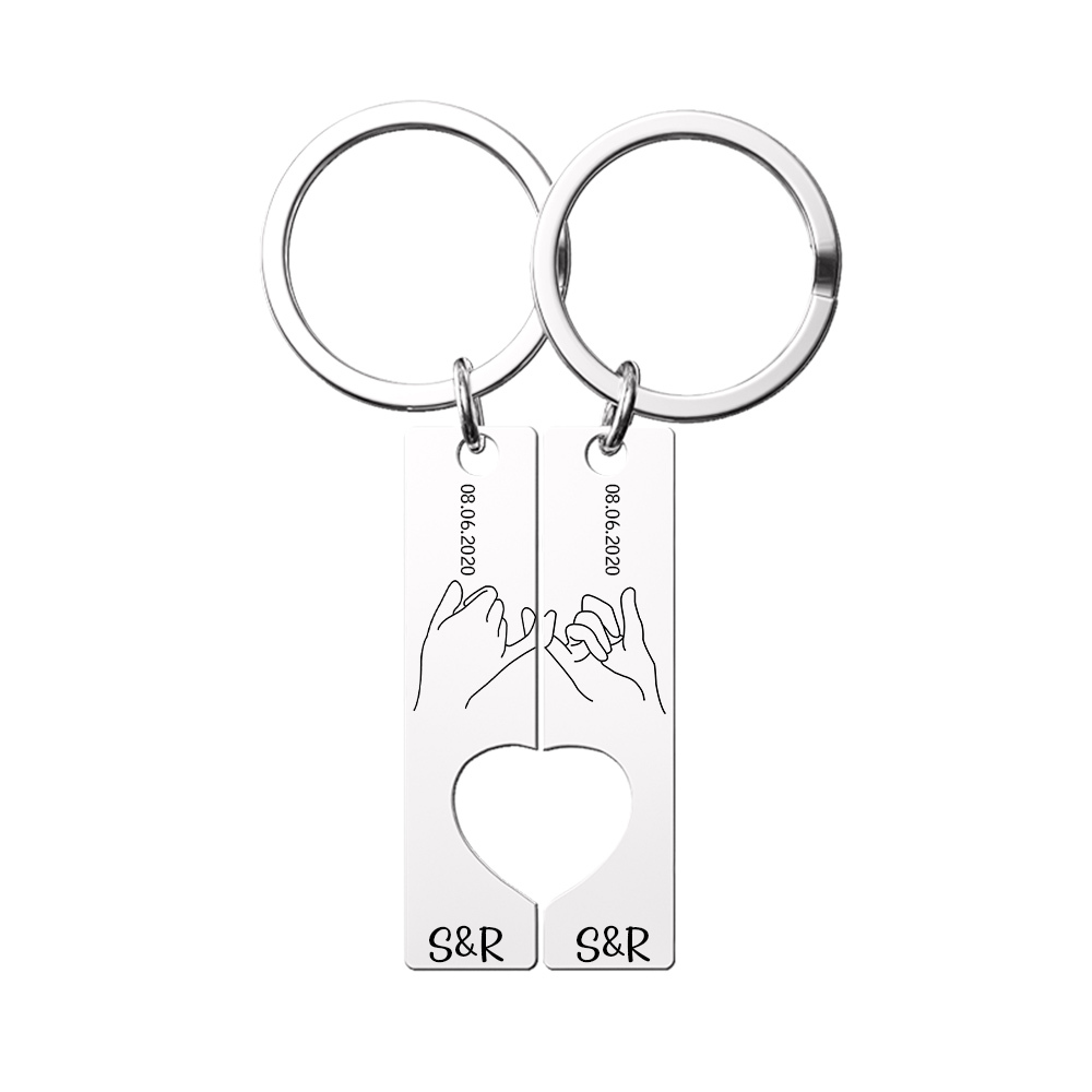 Personalised Couple Pinky Promise Keychain Set Customised Letters & Date Matching Keyring Valentine's Day Gifts For Couples-Jessemade AU