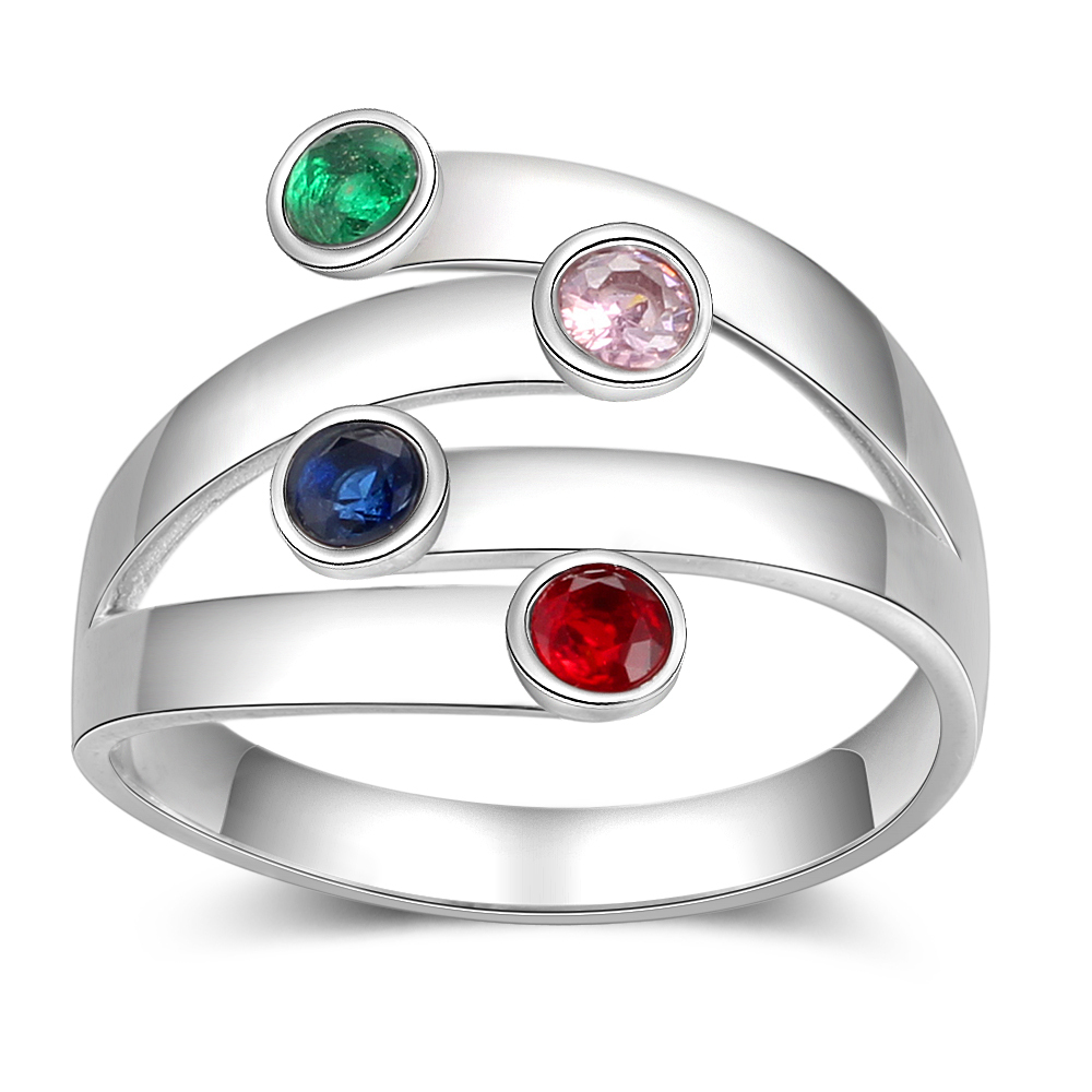 Personalised Ring With 4 Birthstones Engraved Names Ring Gift For Women-Jessemade AU
