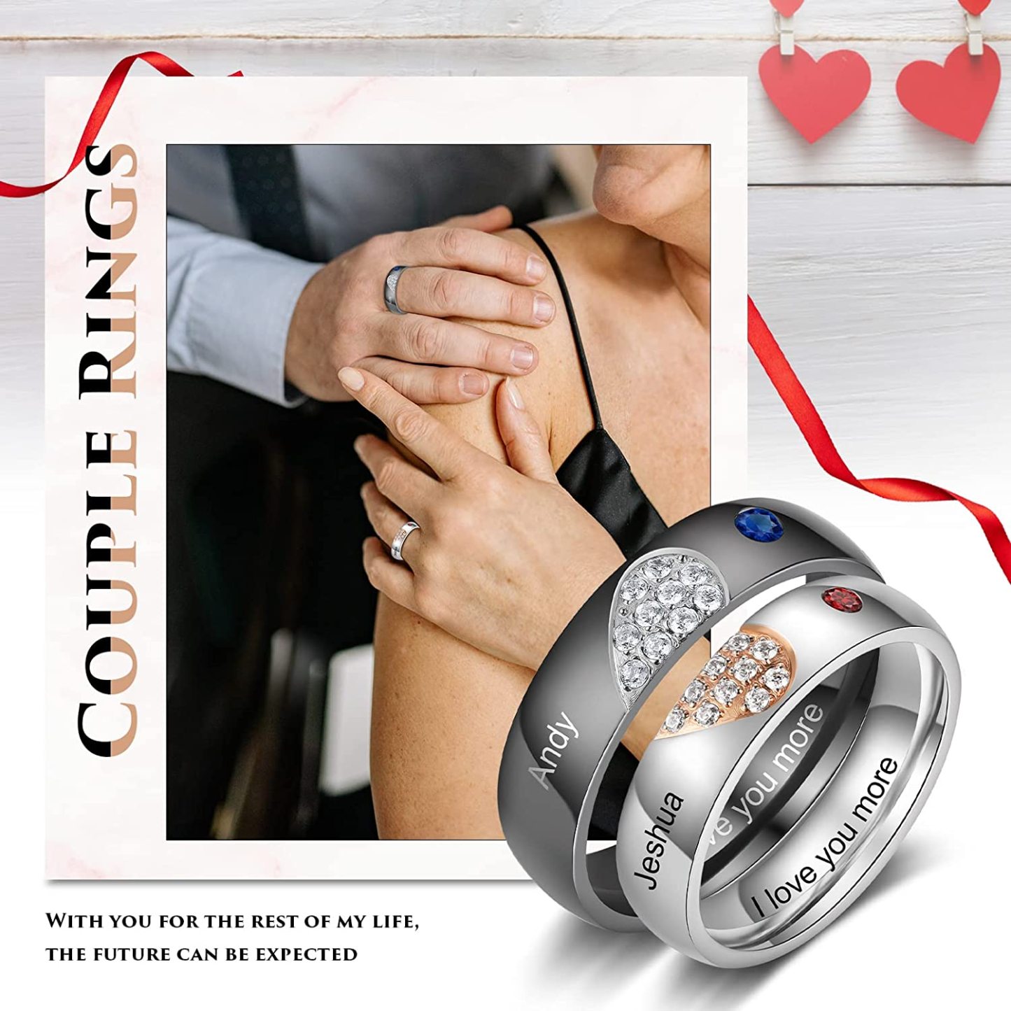 Customised Couple Ring Engrave Love Message Matching Rings Gift for Couple Friends BBF-Jessemade AU