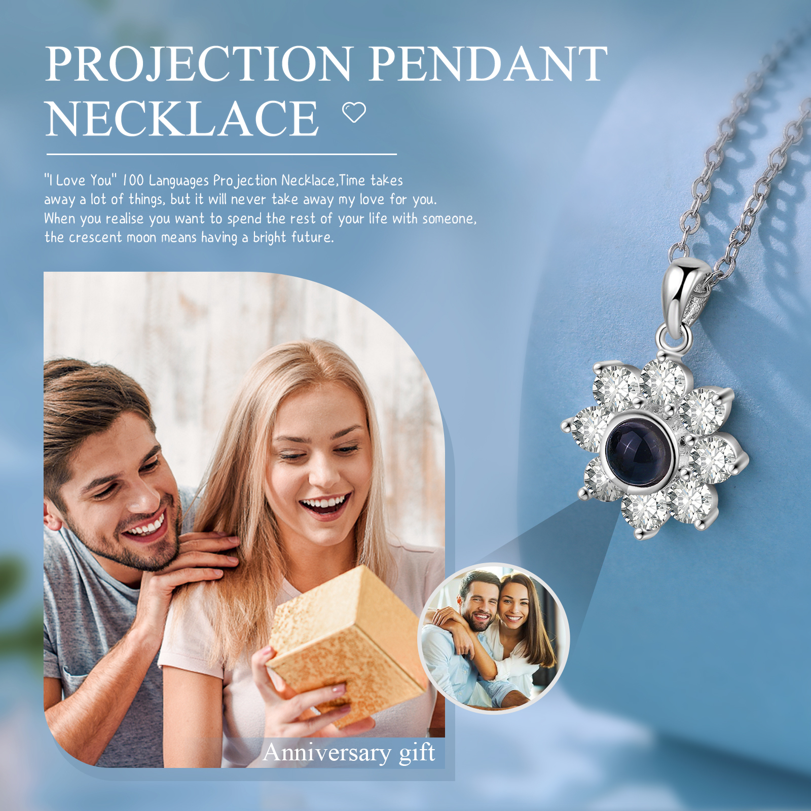 Personalised Flower Pendant Necklace Custom Photo Projection Necklace Romantic Gifts For Her-Jessemade AU