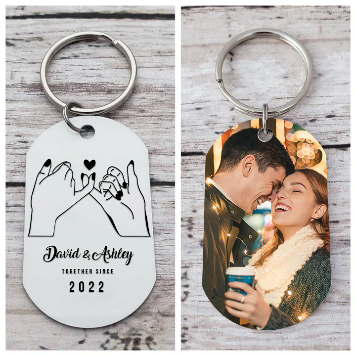 Personalised Couple Photo Keychain Custom 2 Names & Text & Year Keyring Pinky Swear Special Gifts-Jessemade AU