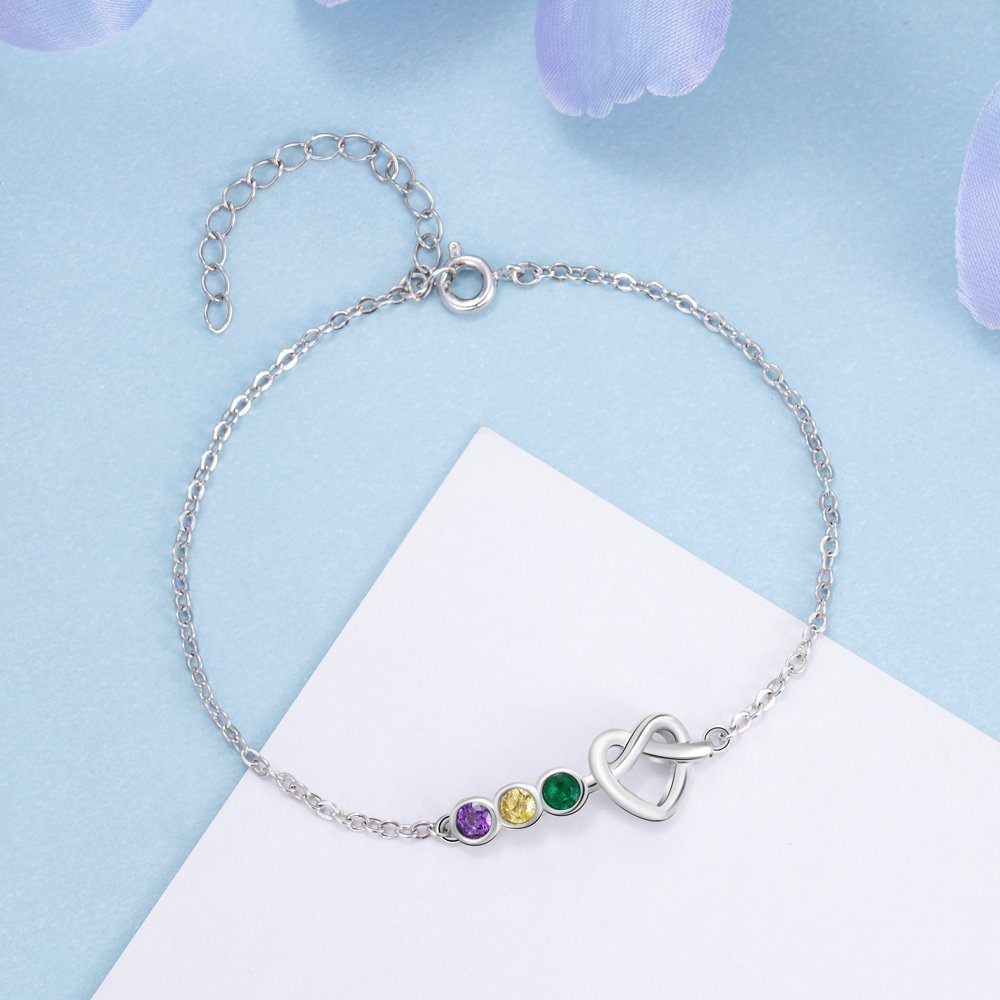 Personalised Heart Bracelet With 3 Birthstones Bracelet Gift For Women-Jessemade AU
