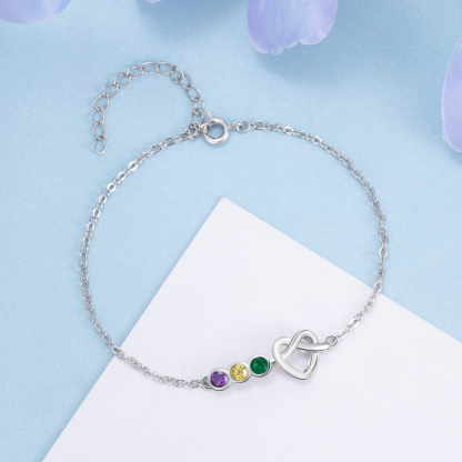 Personalised Heart Bracelet With 3 Birthstones Bracelet Gift For Women-Jessemade AU