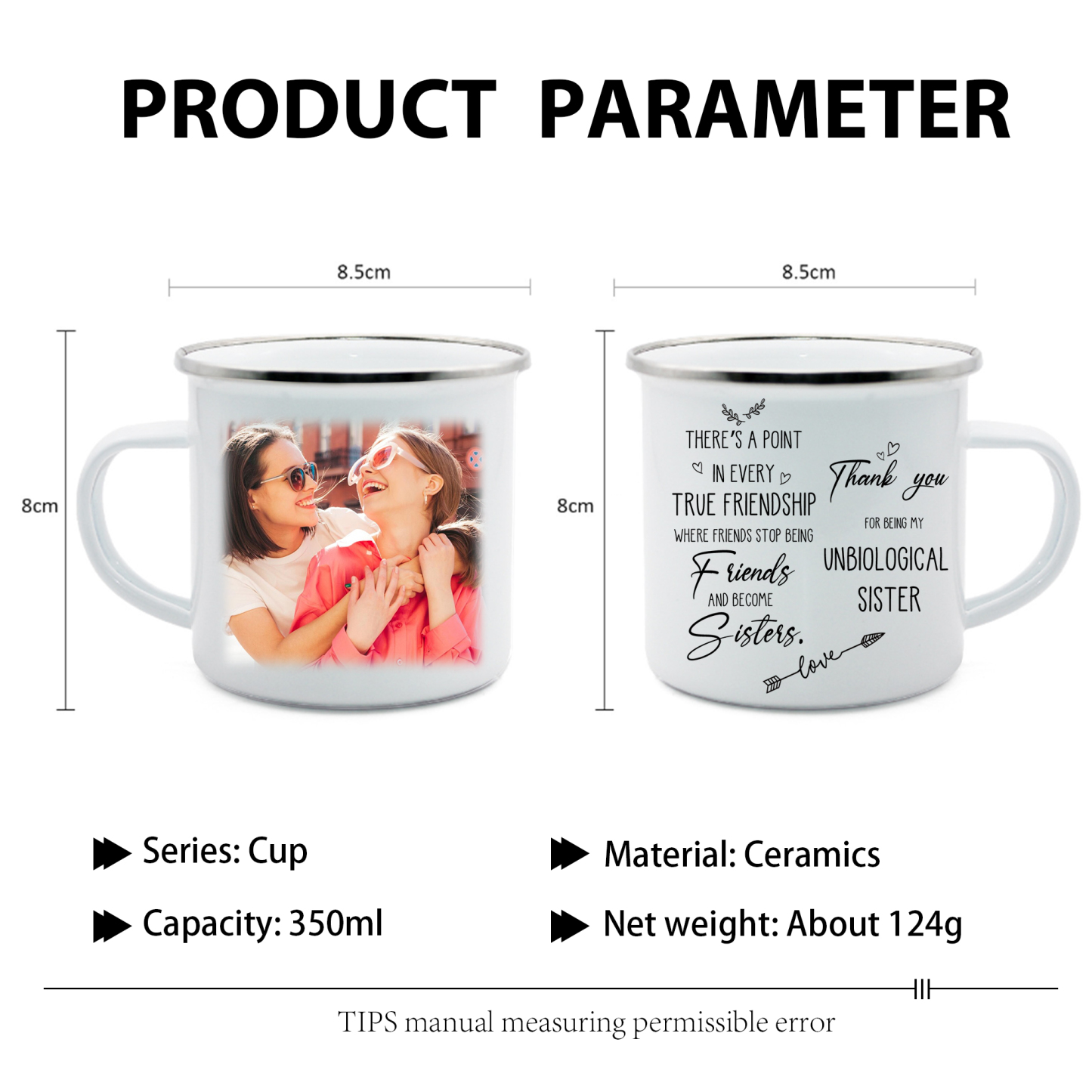 Customised Photo Mug Enamel Cup "Thank You For Being My Unbiological Sister" Personalised Gifts for Besties/Friends-Jessemade AU