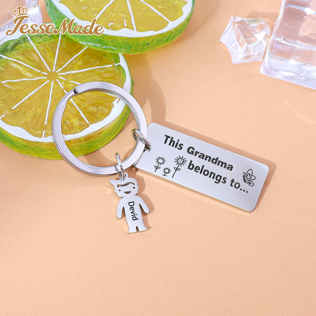 Personalised Keychain with Kid Charm Engraved 1 Name Family Keychain for Him-Jessemade AU