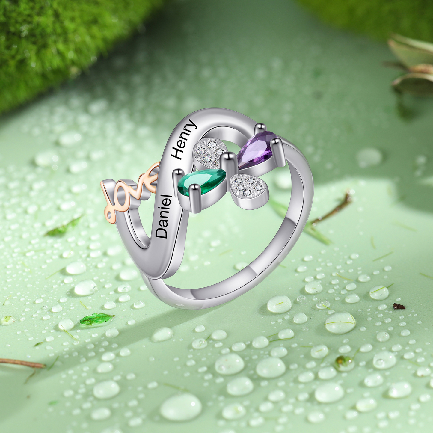 Personalised Butterfly Ring Custom 2 Birthstones Love Ring Gifts For Her-Jessemade AU