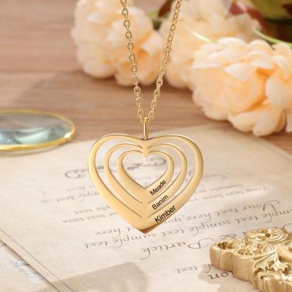 Personalised Family Hearts Necklace Engraved 3 Names Love Heart Necklace Gifts for Her-Jessemade AU
