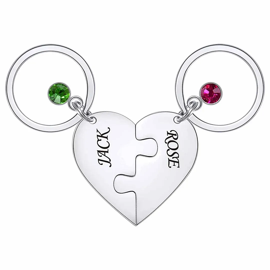 Personalised 2 Names Heart Puzzle Keychain with Birthstone Back to School Gifts for Kids-Jessemade AU