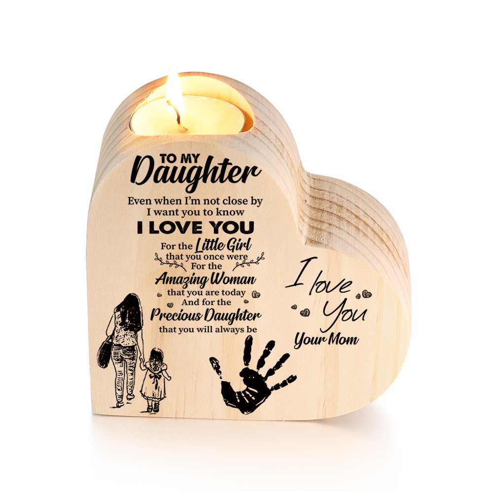 To My Daughter Wooden Heart Candle Holder "I love you"-Jessemade AU