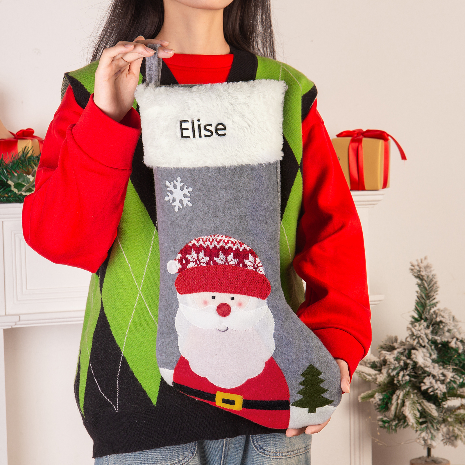 Customised 1 Name Christmas Stockings Ornaments Personalised Christmas Gray Gifts for Family Friends-Jessemade AU