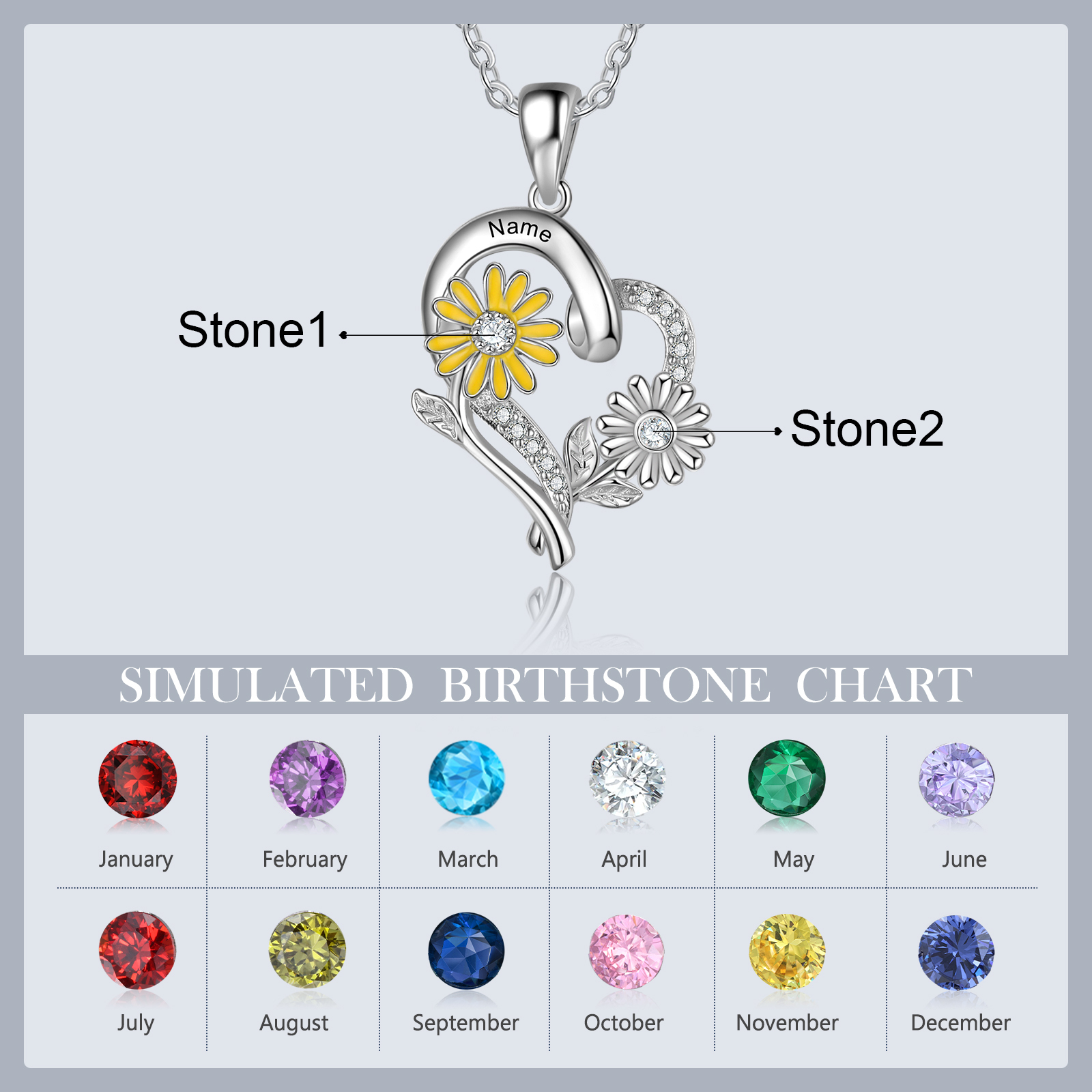 Personalised April Birthflower Necklace With Birthstones Custom 1 Name Necklace For Her-Jessemade AU