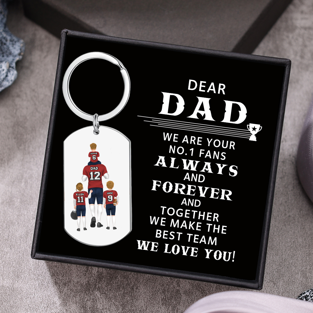 Personalised Text Footy Football Family Keychain Custom 2–4 Names Fist Bump Keychain Father's Day Gift for Dad