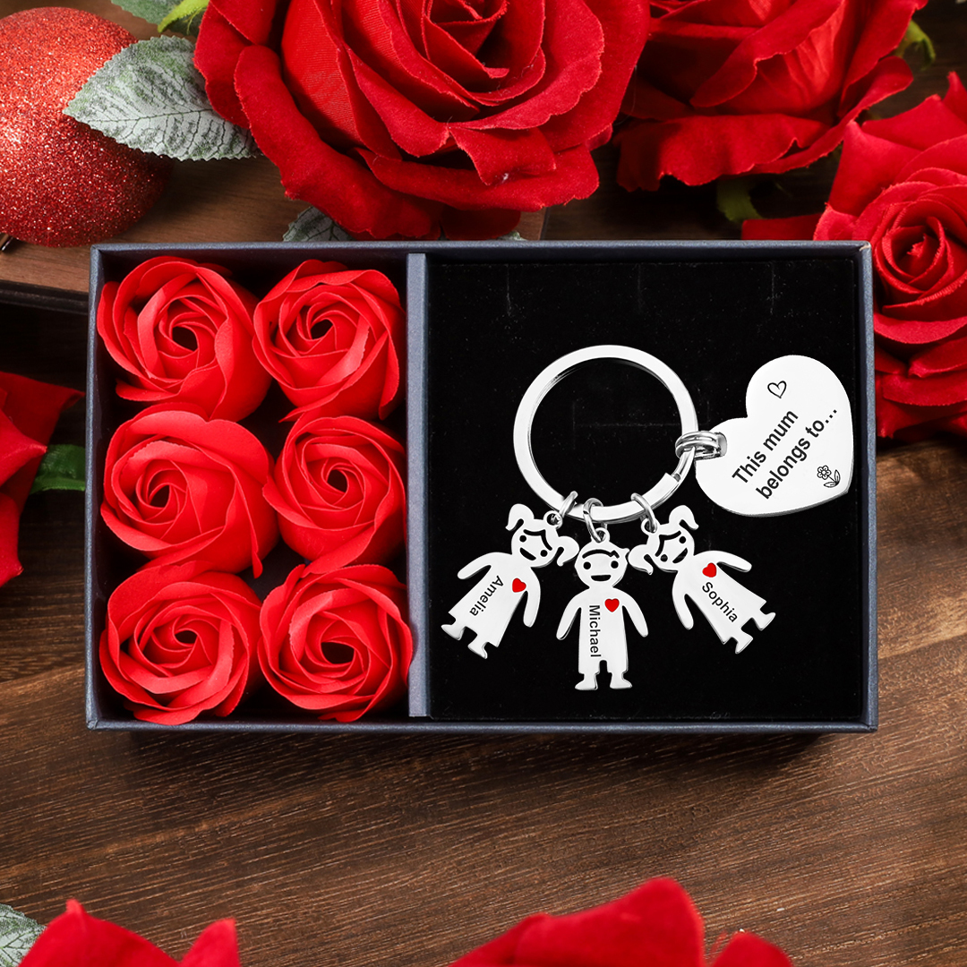 3 Names - Personalised Keychain with Kid Charm Engraved Names Keychain Heart Mother's Day Gift for Mum/Nan-Jessemade AU
