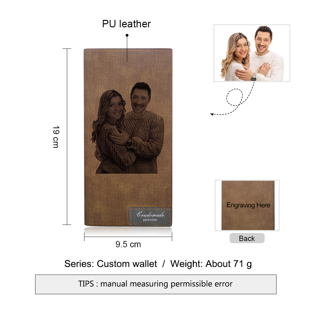 Personalised Leather Wallet Engraved Photo Long Purse Gifts For Men-Jessemade AU
