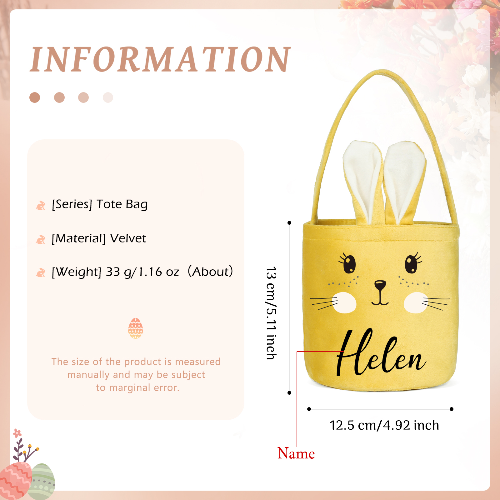 Personalised Bunny Tote Bag Custom Name Bucket Bag Bunny Basket Easter Gifts-Jessemade AU
